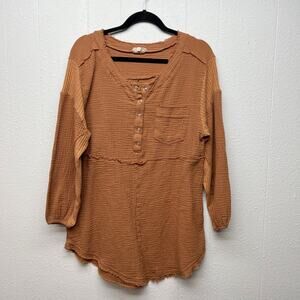 Promesa Gauzy Cotton Henley Tunic Womens Small Bohemian Beachy Coastal Boho Chic